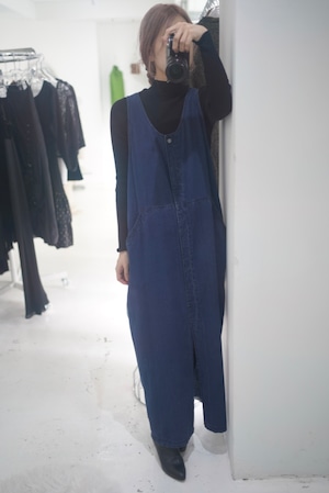 stripe denim long salopette