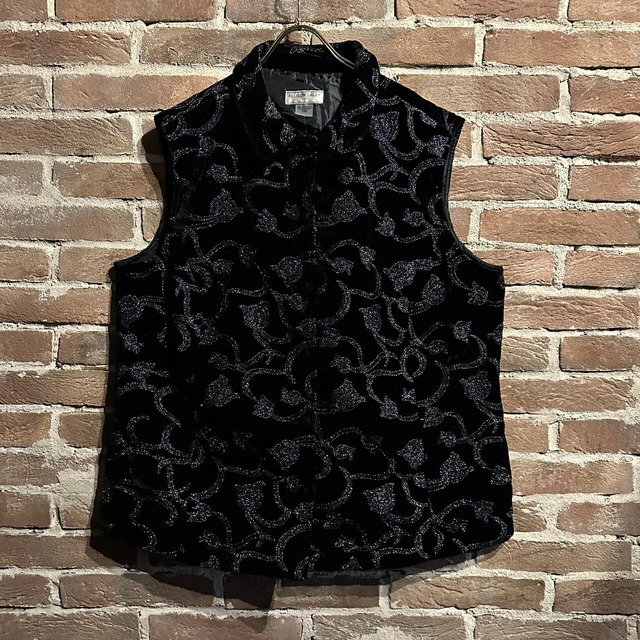 【Caka act3】Embroidery Flower Total Pattern Velours Vest