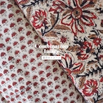 ブロックプリント生地【50cm単位】インド綿 花柄 生成り×赤×黒 #38310-WT1