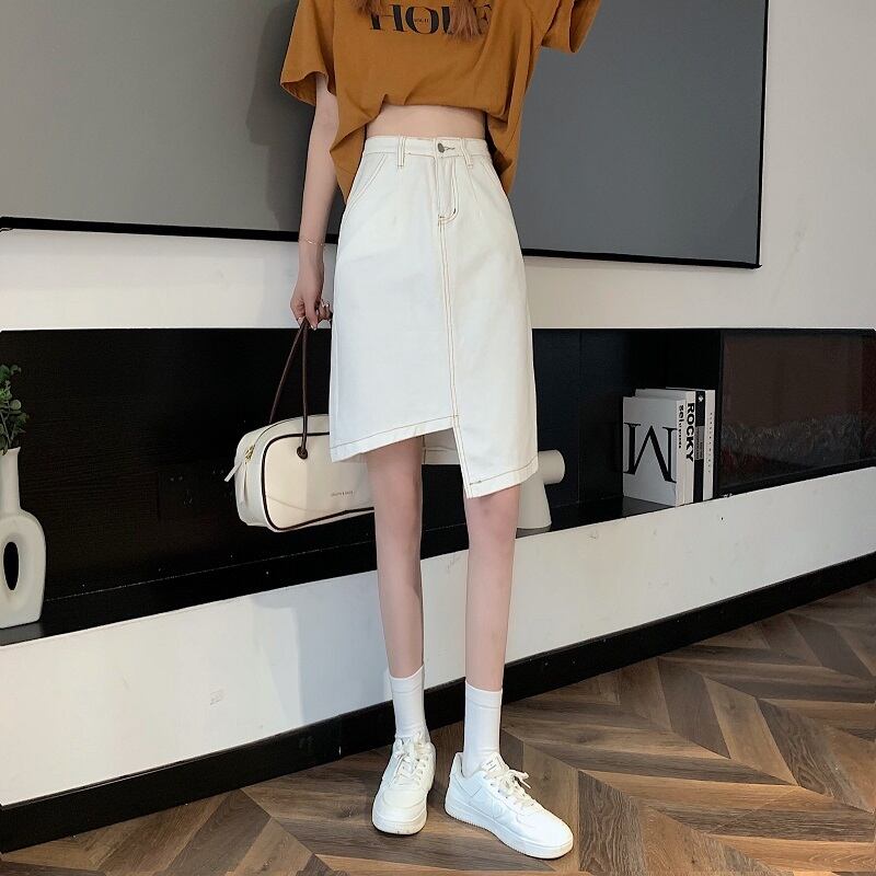 Aラインスカート サマー薄手スタンダードハイウェストウェストホワイト レトロ 夏物 1号婦人66280700186