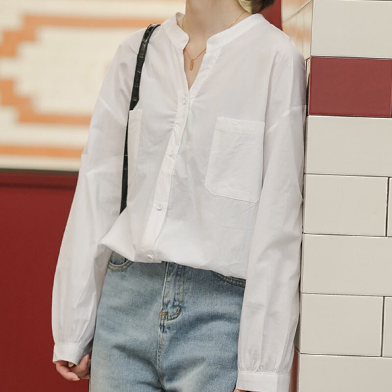 ノーカラーブラウス 22412