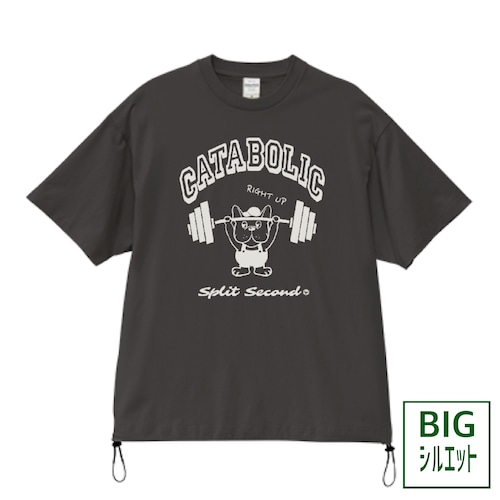 ビッグシルエット 裾ドローコード "カタブル" Tシャツ【スミ】《M-XL》