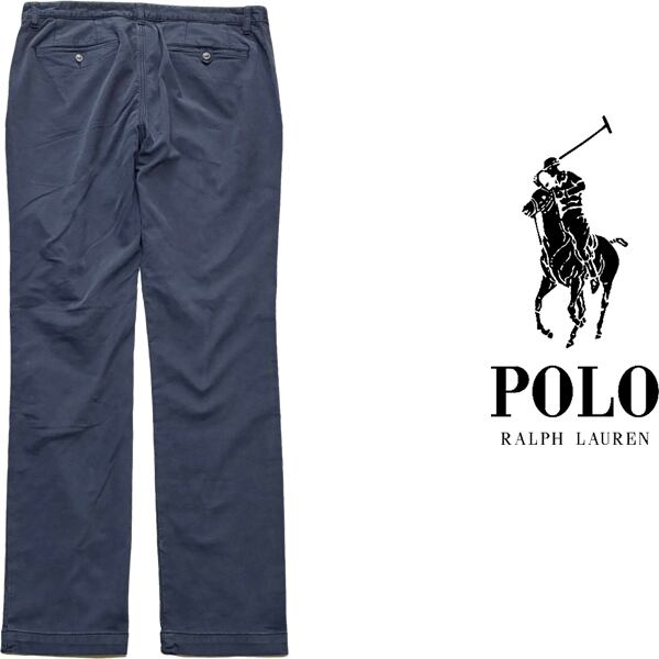 1点物◇ラルフローレンPOLOスリム紺チノパン古着メンズ34レディースOK