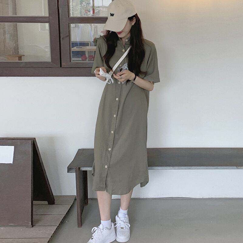 カジュアルシャツ ドレス サマースリムロングスカート 夏物 スーパーモール6272171457