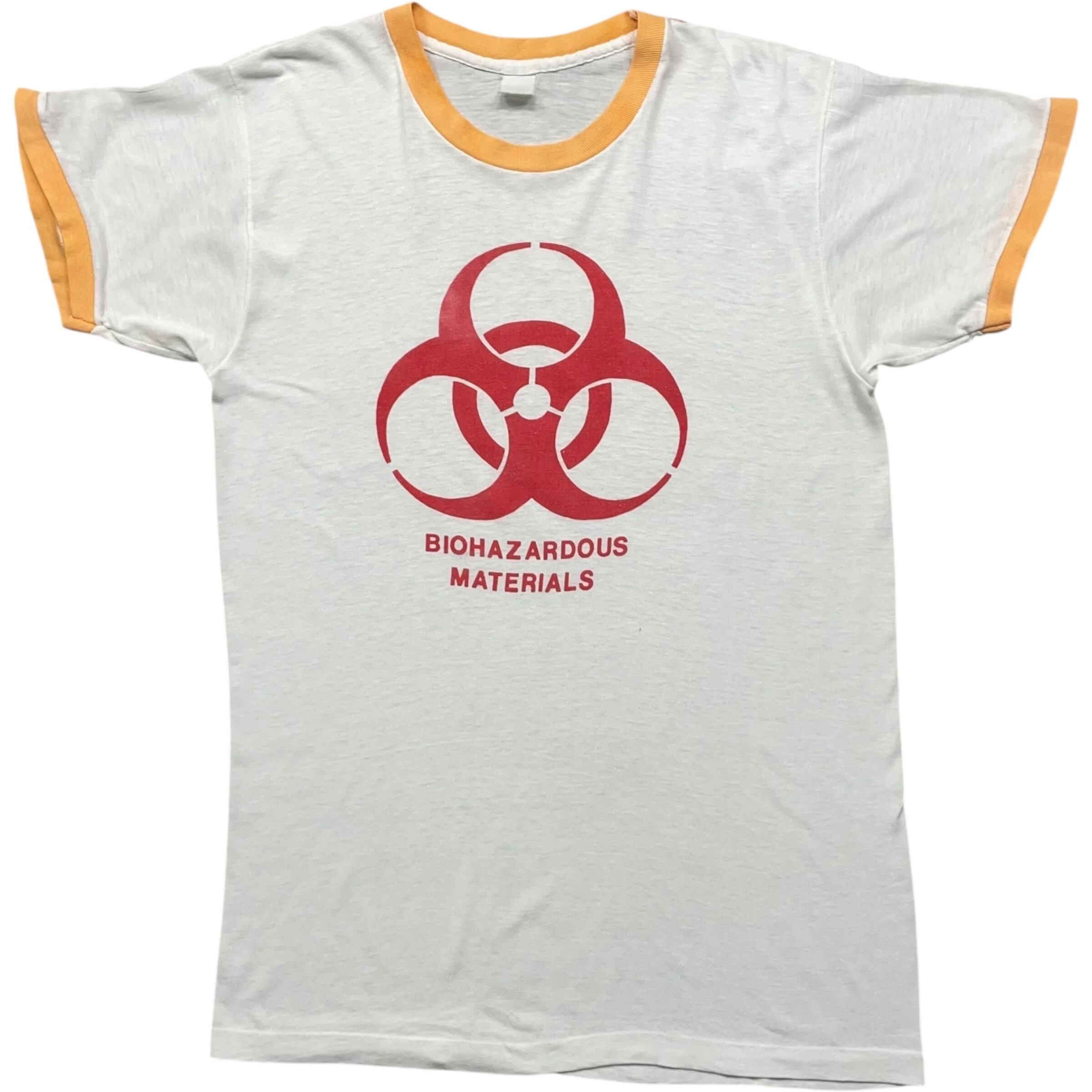 《L》 unknown リンガーTシャツ バイオハザードマーク プリント ホワイト 70年代〜 no.8187