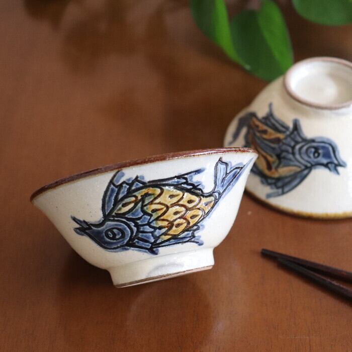 やちむん 陶眞窯 飯碗 小 魚紋 Yachimun Rice bowl small #250 | 和