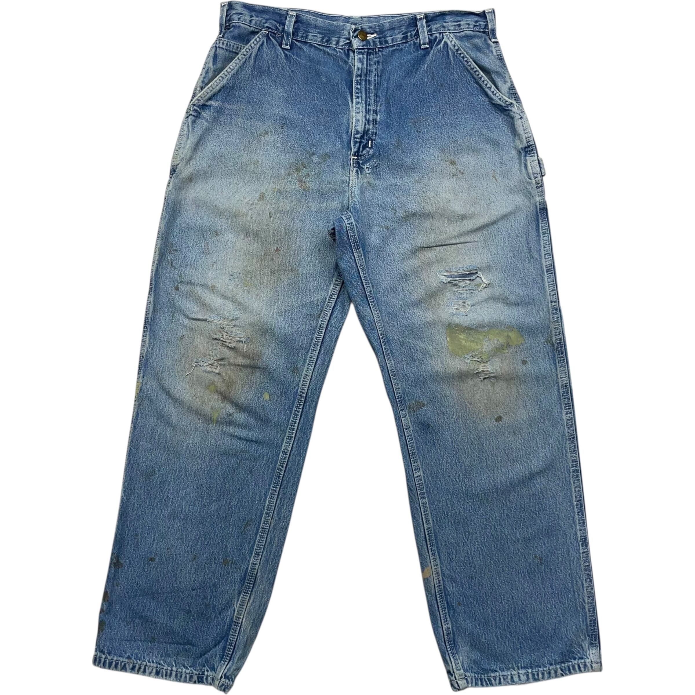 《実寸 W35L29》 Carhartt カーハート デニムパンツ ペインターパンツ ワークパンツ ペンキ ダメージ ライトブルー no.7920