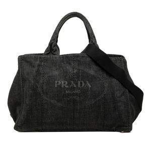 プラダ 三角ロゴプレート カナパ トートバッグ ショルダーバッグ 2WAY B2642B ブラック ネロ デニム レディース PRADA 中古