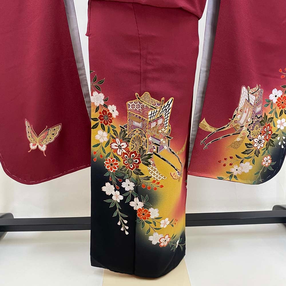 振袖 中古 エンジ 正絹 古典 裄64.5cm 身丈158cm 袖丈86cm 美品 M サイズ 成人式 3690 振袖 中古 エンジ 正絹 古典 裄64.5cm 身丈158cm 袖丈86cm 美品 M