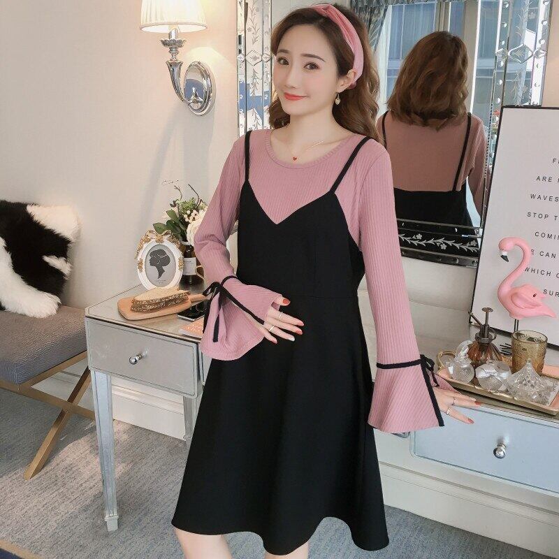 【新作】【送料無料】 マタニティ服スタイリッシュなスウィーティーラウンドカラーワンピースレイヤールック妊娠中のドレス服妊娠中の女性ミッドロングママドレス 大人ガーリー スウィート キュート カジュアル AL expec352728582278