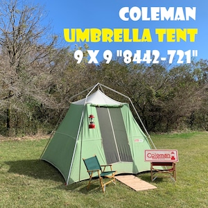 コールマン アンブレラテント UMBRELLA TENT 9x9 "8442-721" COLEMAN ビンテージ コットンテント 状態良好 美品 ソロキャンプ