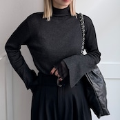 袖レイヤードラメリブタートルCS/ブラック