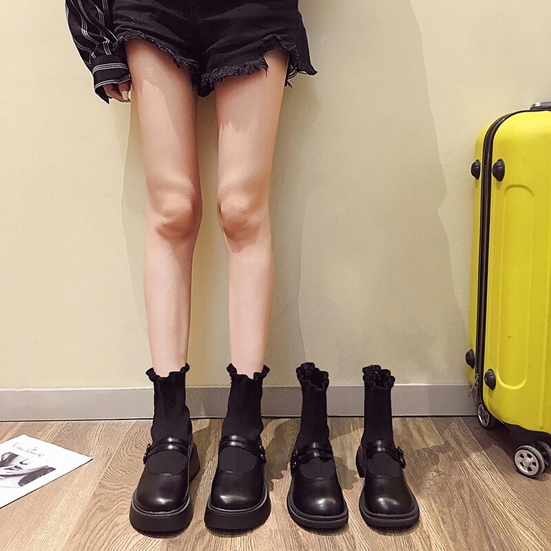 ソックス ブーツレッド薄手ショートストレッチオータム 靴 シューズ エラスティック 伸縮 大人ガーリー スウィート キュート カジュアル 秋物 タイツ ストッキング フェイクシューズ19546242076