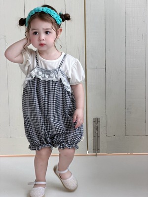 予約：Mono check lace rompers set〔my daughter〕