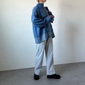 バックスリット配色ニットPO/ブルー