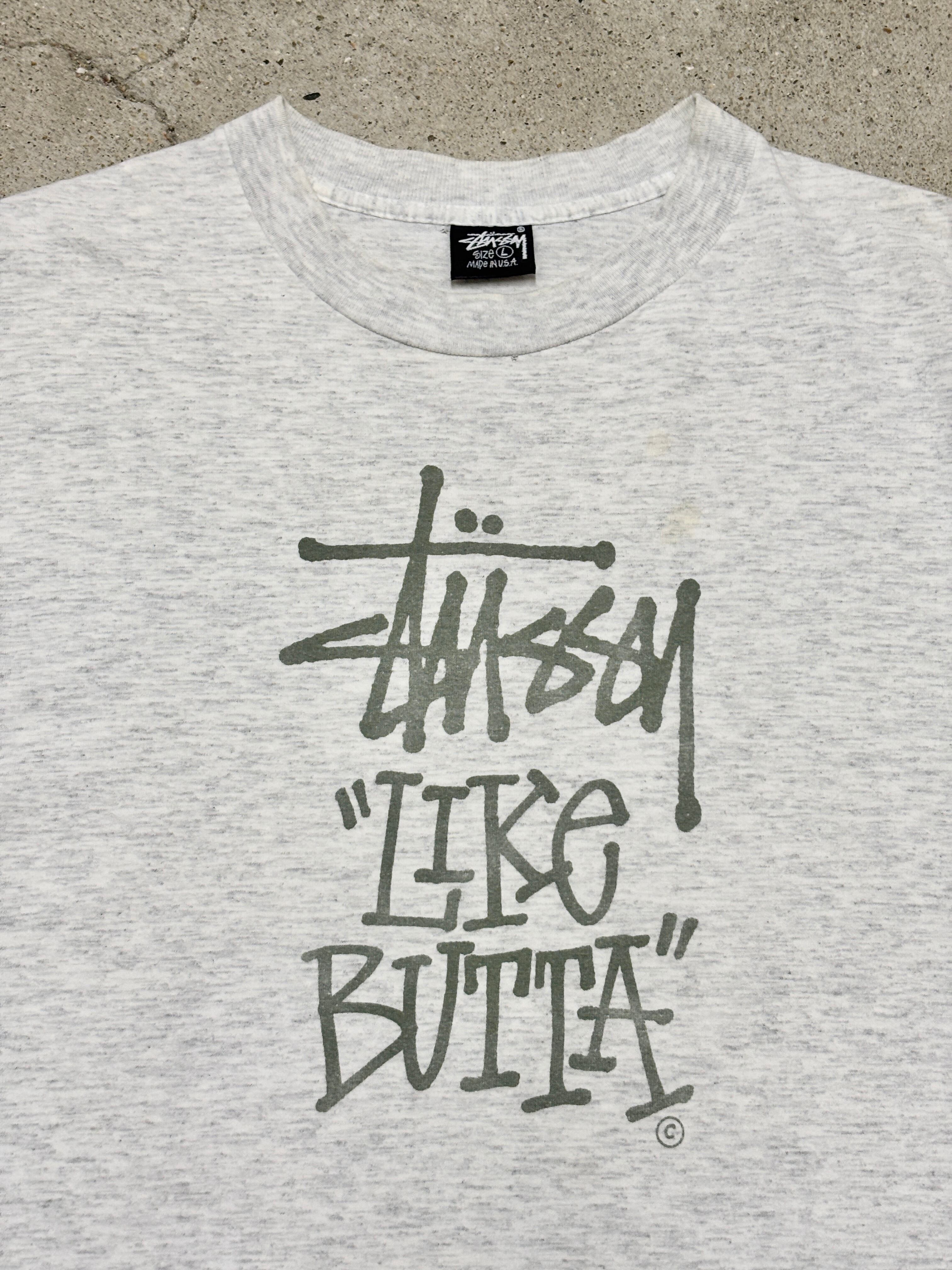 80～90s OLD STUSSY/LIKE BUTTA Tee/USA製/黒タグ/L/ロゴプリントT