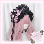 ♡【受注生産】No.9 姫ギャル 小悪魔レオパード ヒョウ柄 ビジューティアラ&編み上げダブルリボン ブラックレースヘッドドレス pink ♡
