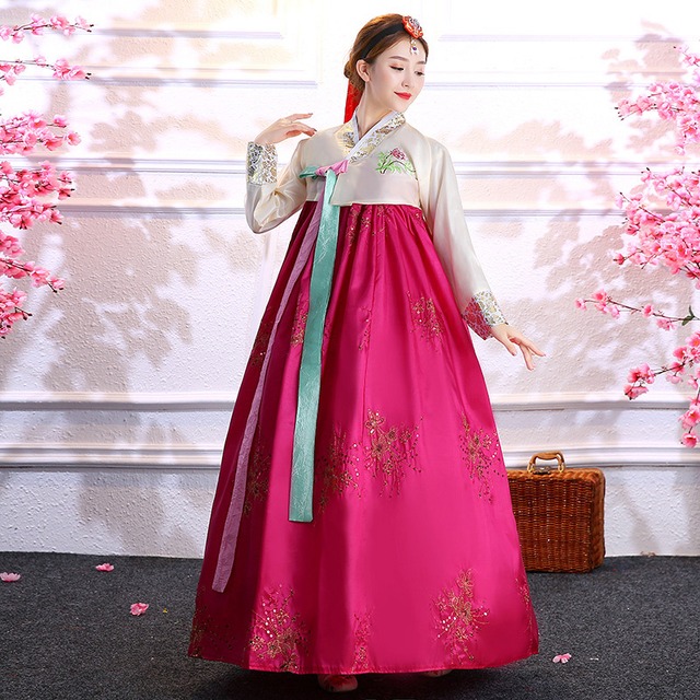韓服 宮廷風 2色 チマチョゴリ 刺繍 スパンコール 韓流ワンピース 古代 朝鮮服 Hanbok 女性用 舞台ステージ衣装 団体服 ダンス衣装 Beautycam