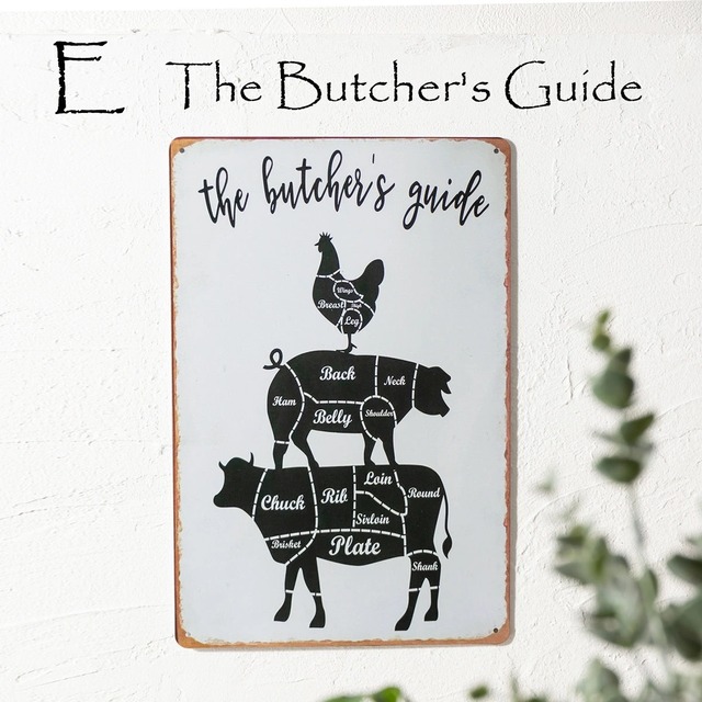 アンティーク レトロサイン ブリキ看板 30x20cm E. The Butcher's Guide