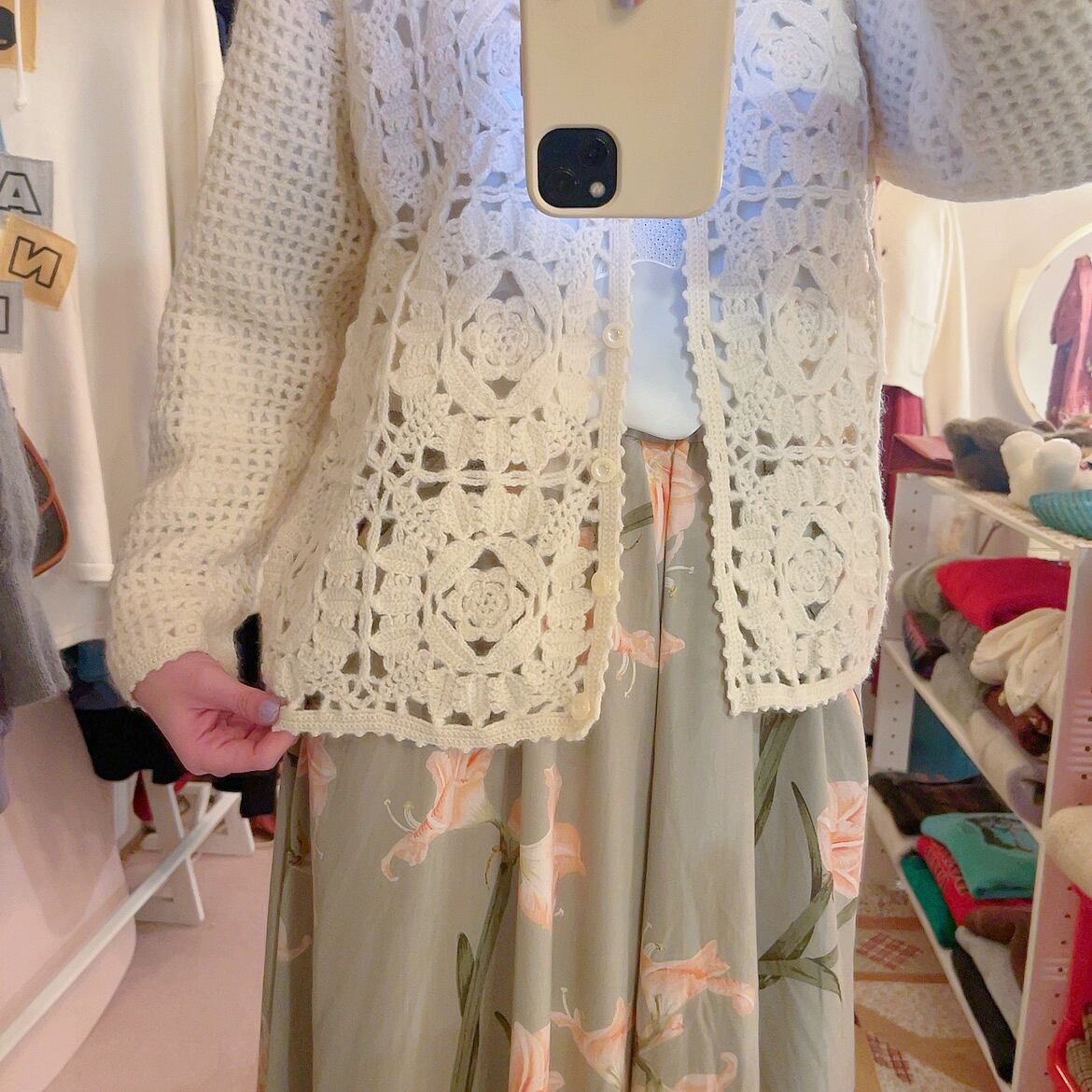 openwork motif knit cardigan