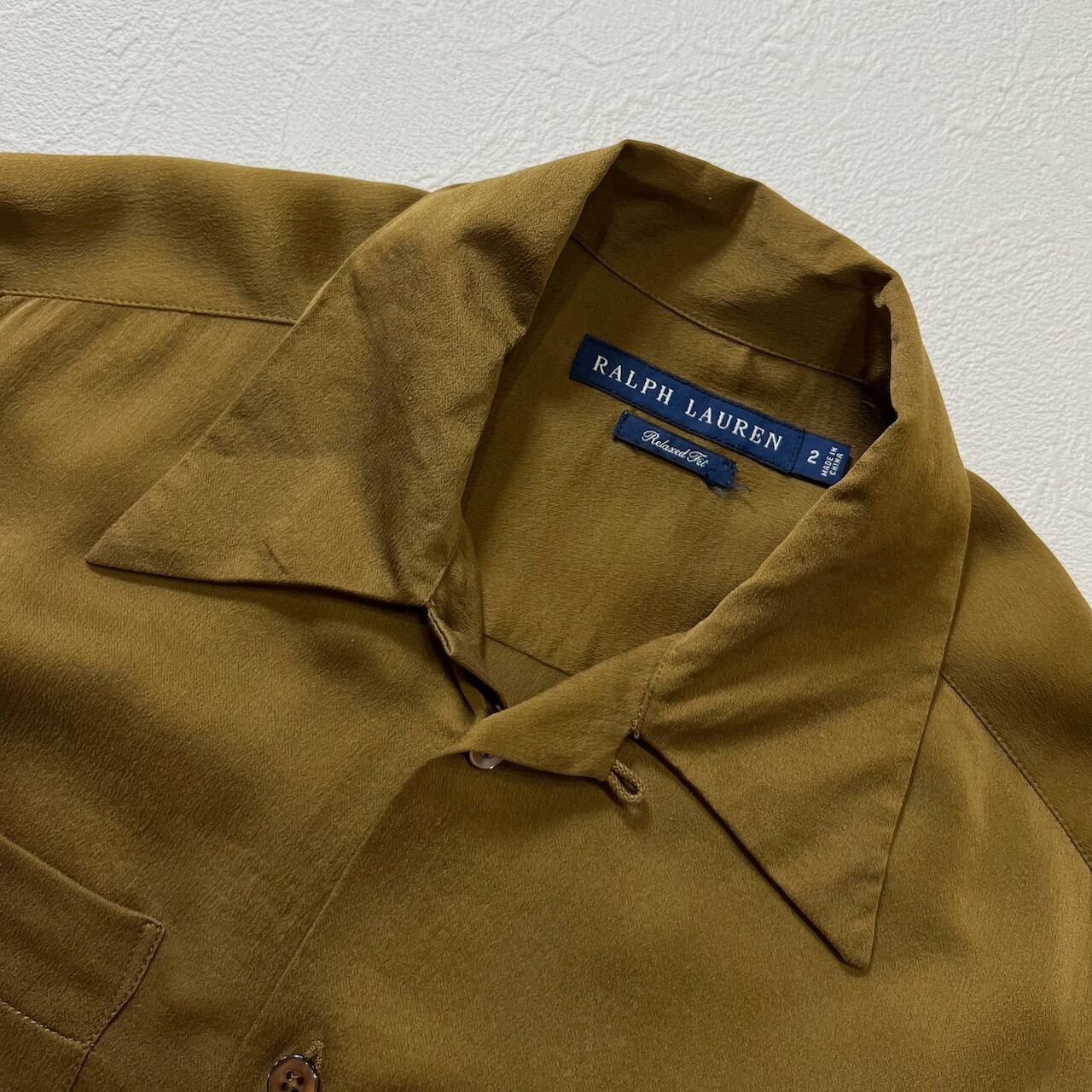 RALPH LAUREN シルク 開襟 オープンカラー 長袖シャツ ラルフローレン