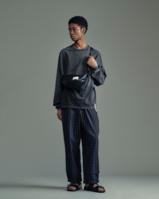 ADAM PATEK jacquard check-stripe easy pants (WHT) AP2618016