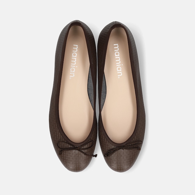 【OT3760】メッシュ型押し ラウンドトゥ バレエシューズ：ダークトープMS 23.0cm