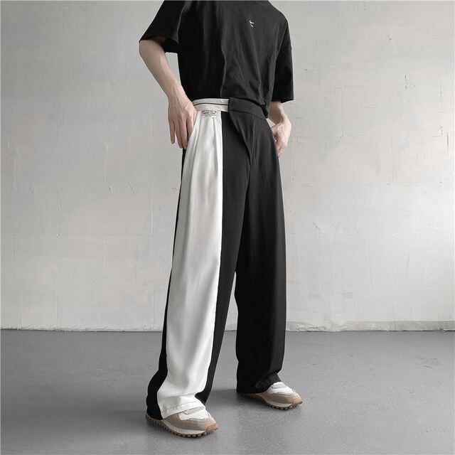 【予約販売】パンツ ストレート ワイドレッグ メンズ パンツ シンプル 無地 ブラック ホワイト ボトムス きれいめ スタイリッシュ こなれ感 お洒落 韓国 トレンド 夏 秋 冬 M/L/XL/2XL