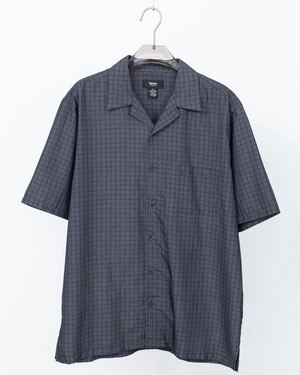 pin check rayon mix open collar short sleeve shirt