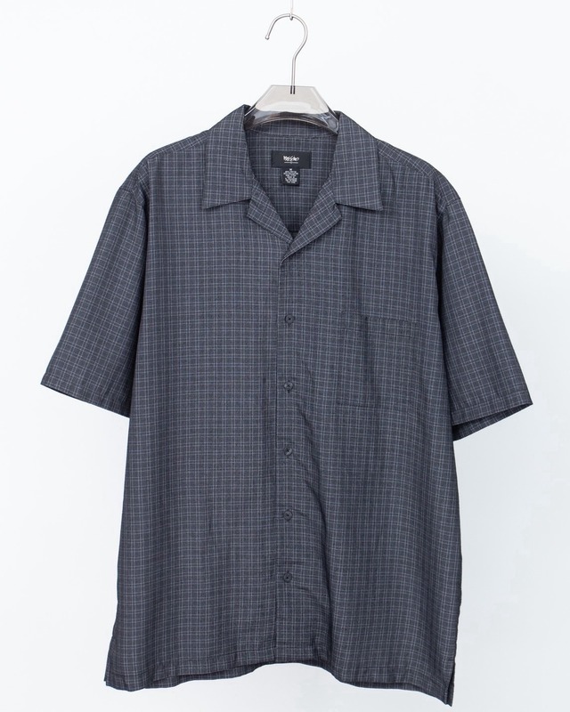 pin check rayon mix open collar short sleeve shirt