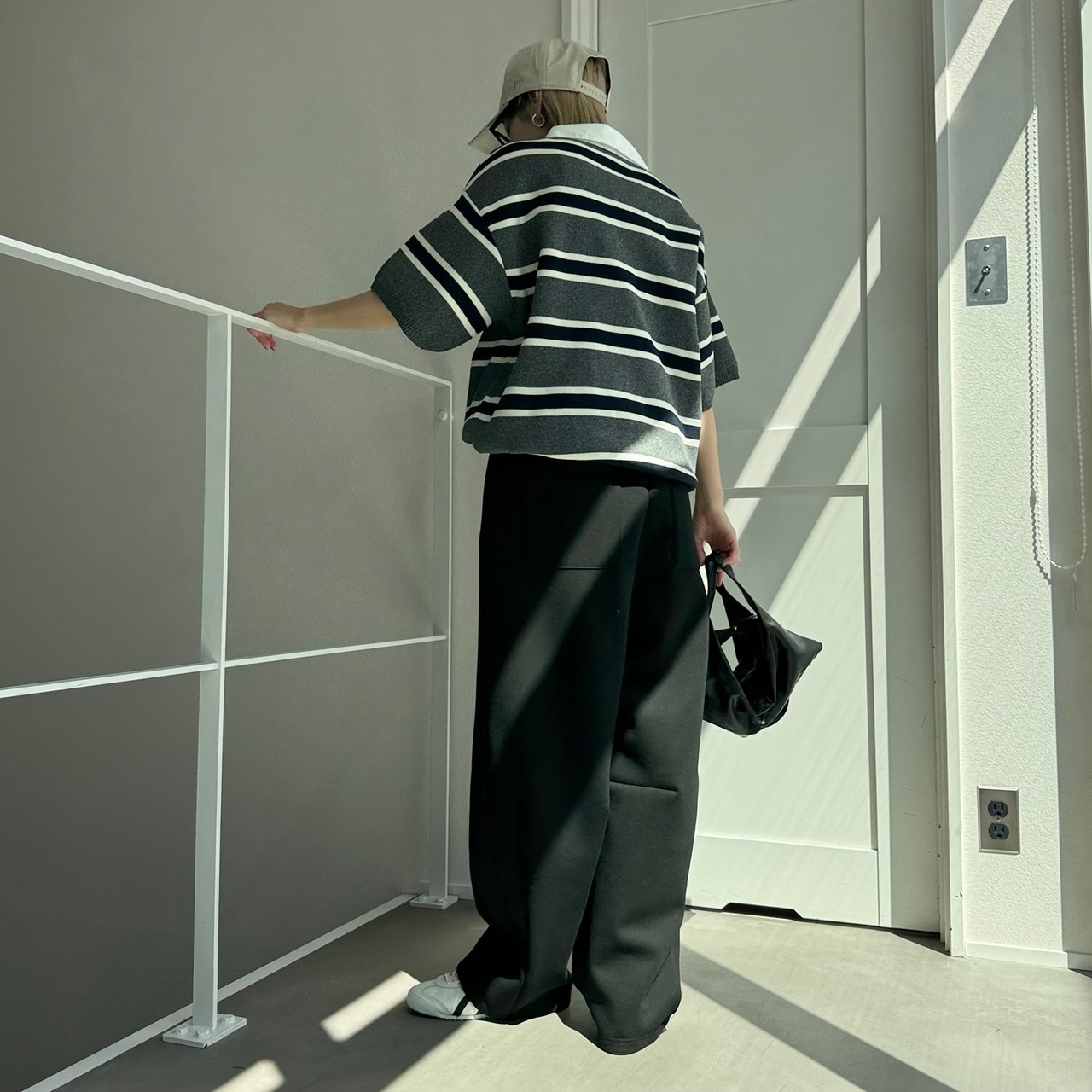 襟付半袖シャツknit/ボーダー