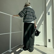 襟付半袖シャツknit/ボーダー