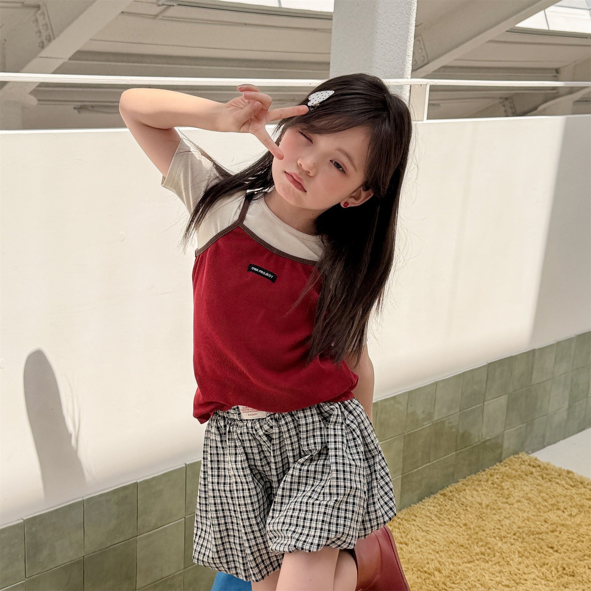 ギンガムチェック バルーンショートパンツ　冬物です。 チェック柄バルーンショートパンツ（2色展開）ADBB｜ボトムス かぼちゃ