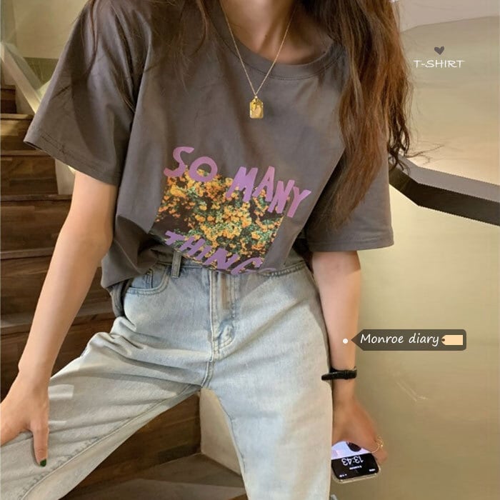 グレープリントルーズTシャツ サマー コットン 夏物 ピュア モンロー98035217499