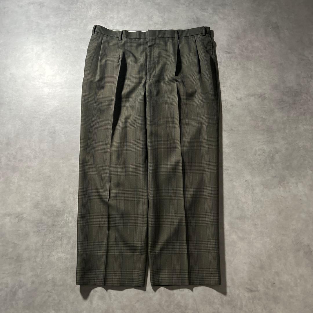 ヴィンテージ 2タック チェック デザイン ワイド レトロ スラックス