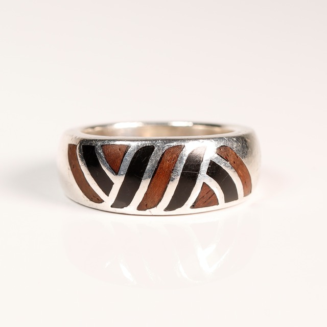 Onyx × Wood Inlay Silver Ring #19 (used)