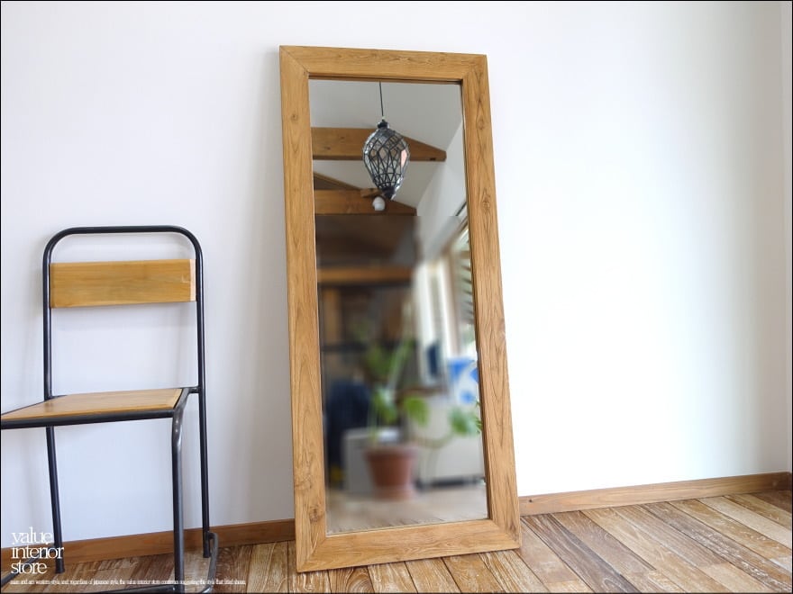 チーク総無垢 ミラーN/1 姿見 鏡 全身鏡 壁掛け 大型 ナチュラル 木目