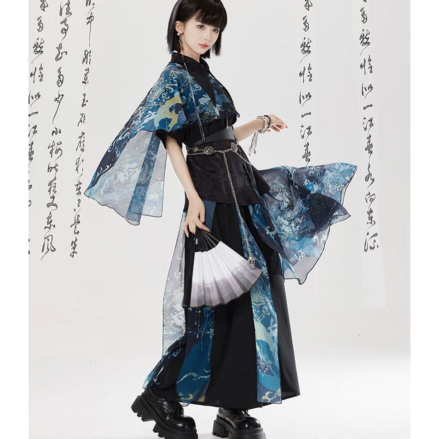 サブカル 服 地雷系 通販 チャイナ風服 袴パンツ ワイドパンツ プリント柄 卿棠オリジナル