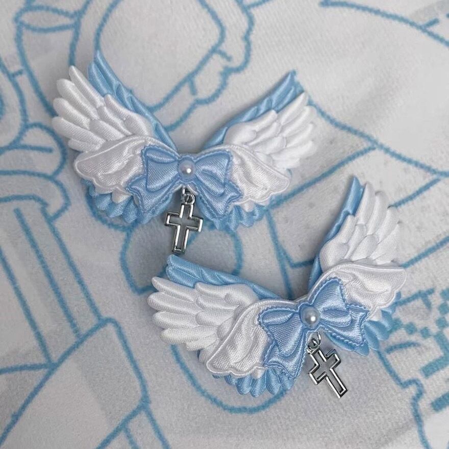 サブカル系 地雷 ヘッドドレス 1組 天使の羽 水色ロリィタ