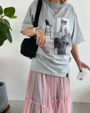 【calm original】relax fit cat photo tee <2color>
