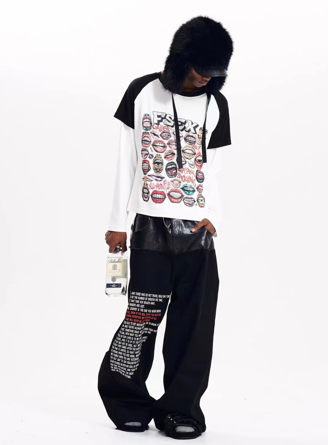 【Fourth3ex】Union Jack Leather Panel Denim Pants