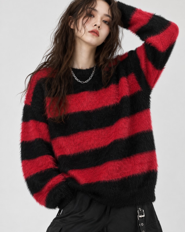 Border Fuzzy Knit［A0383］