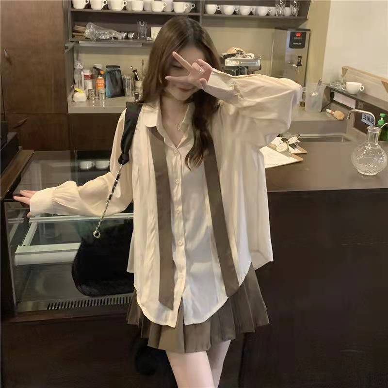 学生風 セットアップ 上下セット 2点セット トップス スカート シャツ 白シャツ ミニスカート プリーツスカート ミニ ミニ丈 ショート ショート丈 長袖 襟付き プリーツ かわいい シンプル カジュアル ラブリー キュート ガーリー ルーズ 通学 学生 韓国 韓国系 オルチャン 学生風 セットアップ 上下セット 2点セット トップス スカート シャツ