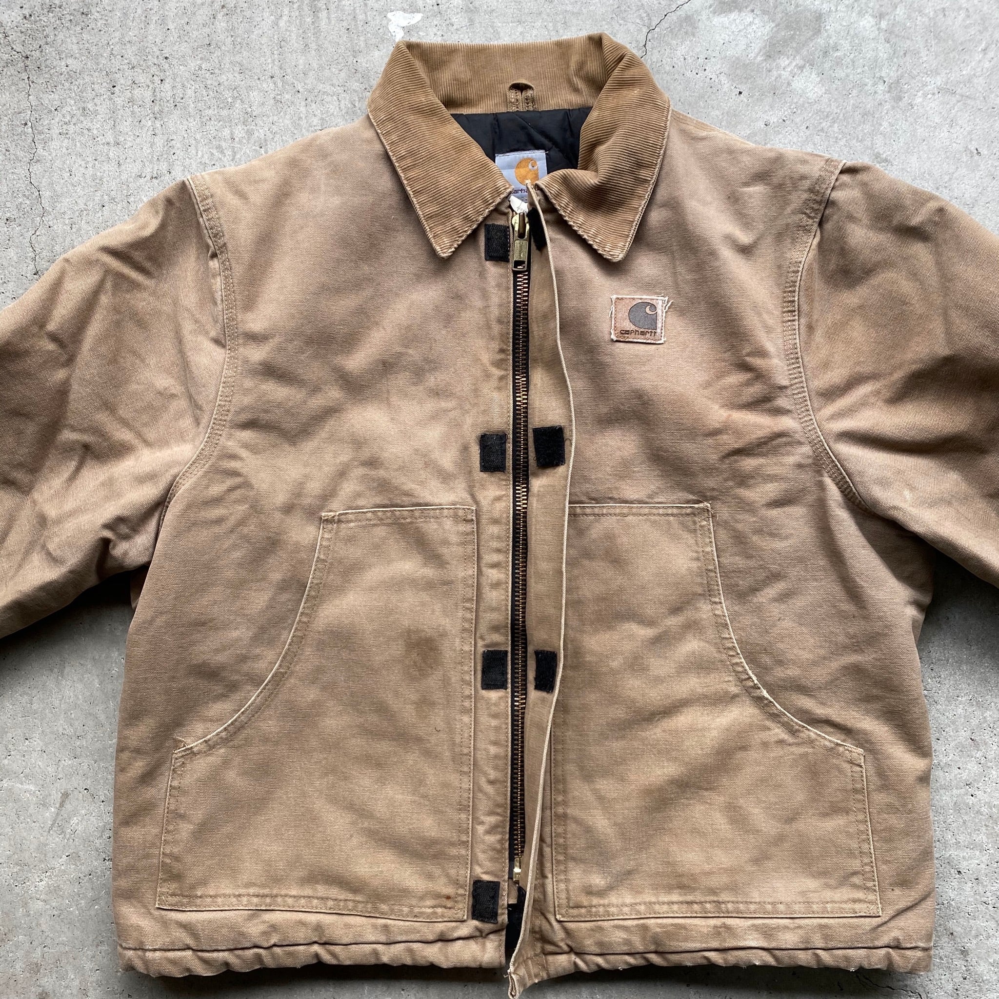 USA製 Carhartt カーハート ダック地 ワークジャケット カバーオール キルティングライナー ベージュ メンズL 古着【ワークジャケット】  | cave 古着屋【公式】古着通販サイト