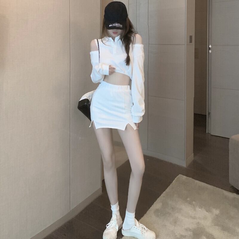 カジュアルレディースサマーストラップレスカラーショートトップス ハイウェストウェストスカート 夏物 ガールズファッション83502282660