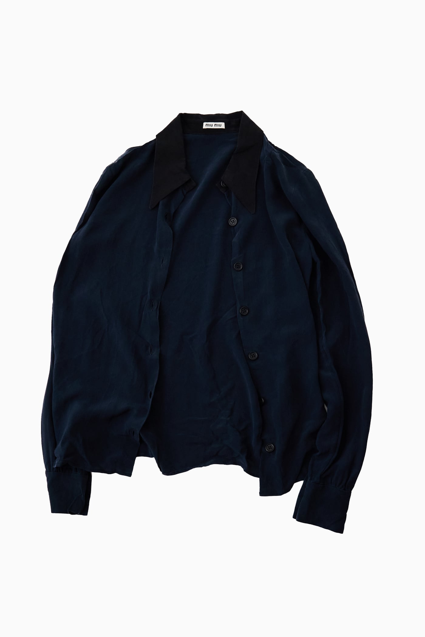 Ladies】 miumiu NAVY SILK SHIRT | Reben｜デザインという文脈が