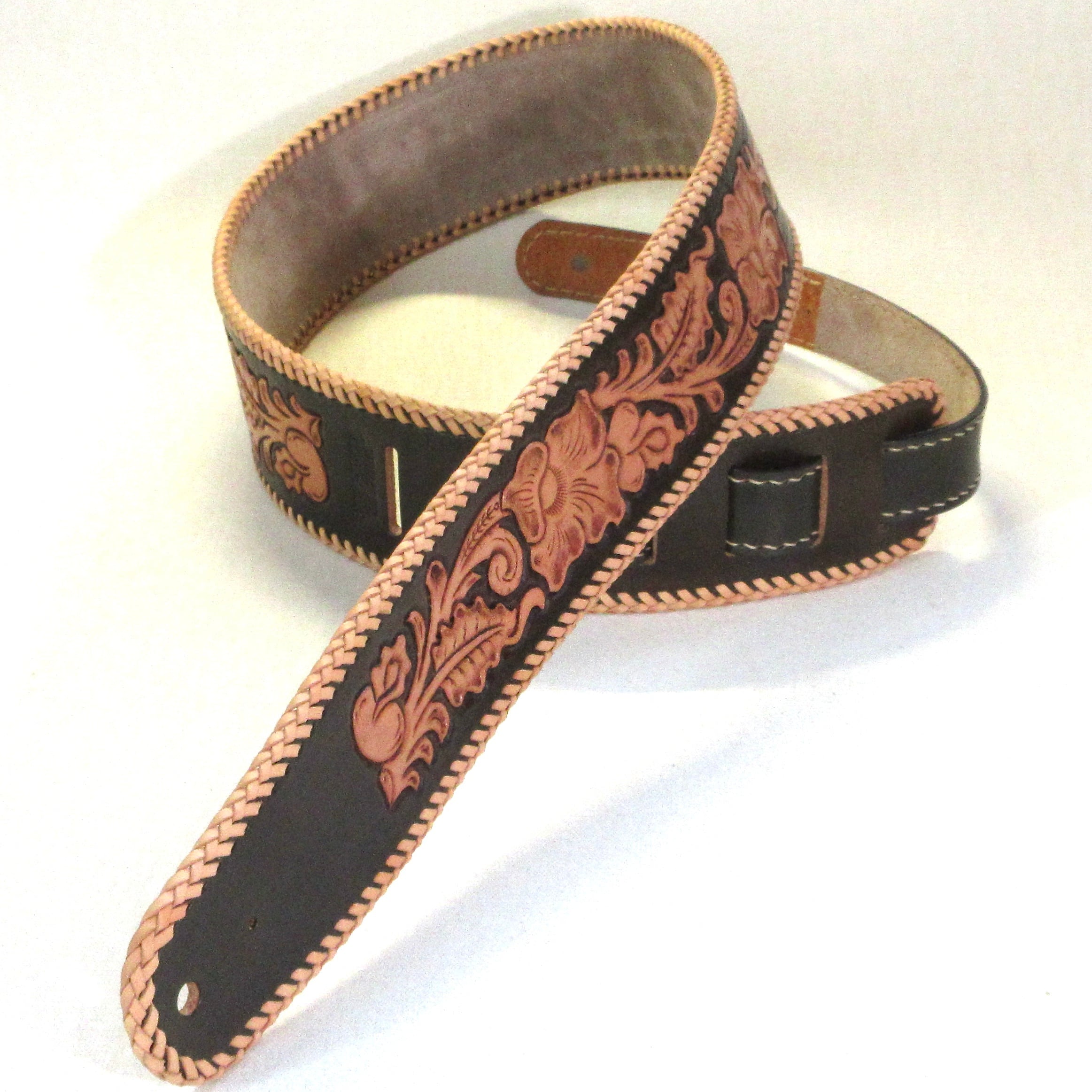 本革製ギター・ストラップ（カービング／レース編み）st238