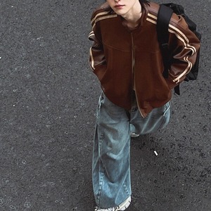 ラインフェイクレザーブルゾン　1137