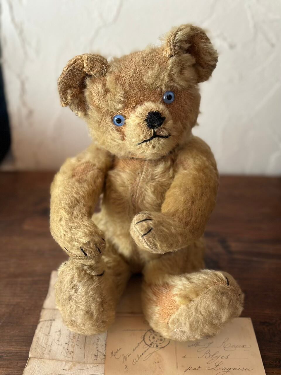 アンティーク ベアドイツ製 ラバー 34cm ぬいぐるみ1960年 鳴く ブルーアイのベア 青い瞳 くまのぬいぐるみ | Brocante de La Cocotte