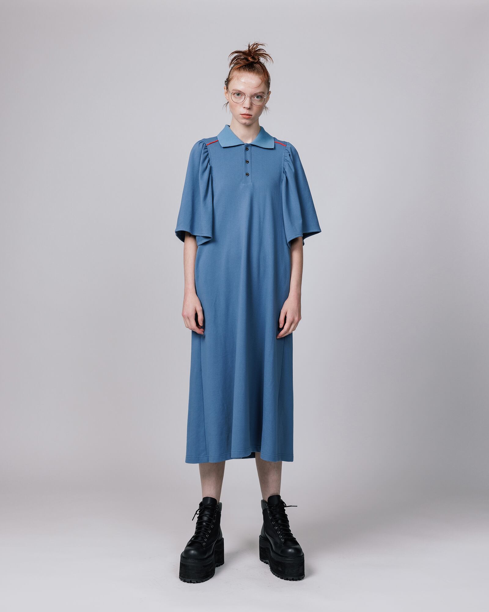 NON TOKYO ノントーキョー / PUFF SLEEVE POLO ONE-PIECE / BLUE